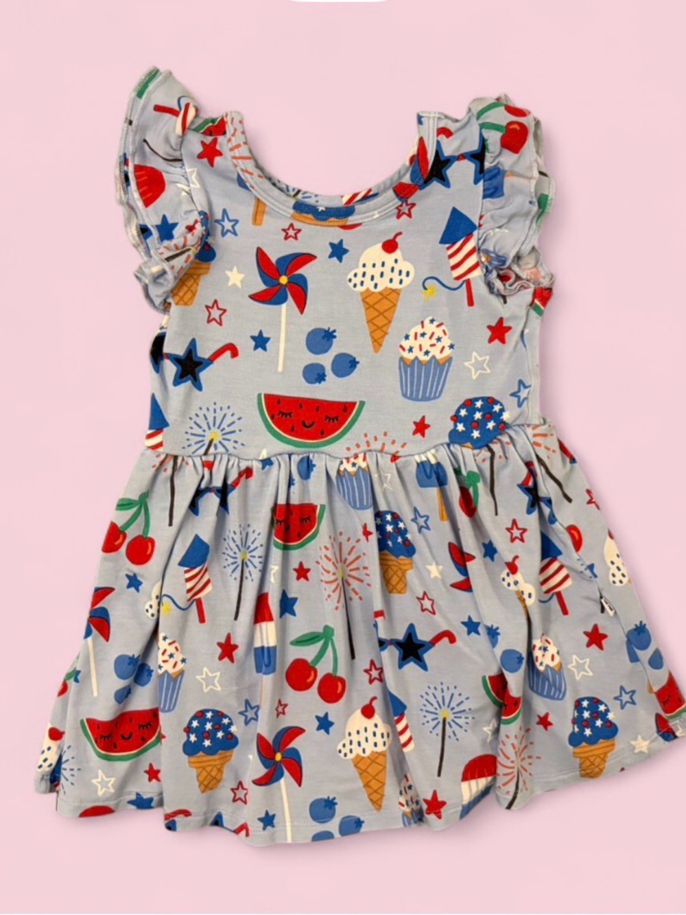 Play by Little Sleepies Bamboo Light Blue 4th of July Bubble Romper Dress 12-18M